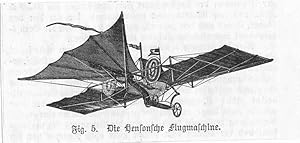 Flugmaschine: Die Hensonsche Flugmaschine, Holzstich, um 1899, 5x12 cm Bildformat
