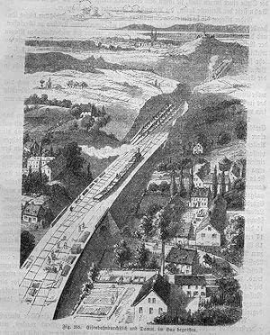 Eisenbahn: Eisenbahndurchstich und Damm, im Bau begriffen, Holzstich, um 1876, 16x11 cm Bildformat