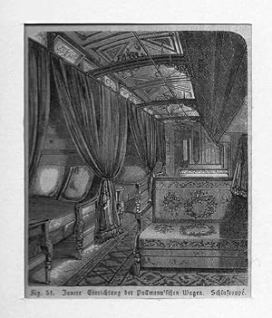Eisenbahn: Innere Einrichtung der Pullmann'schen Wagen. Schlafcoupé, Holzstich, um 1885, 9x7 cm B...