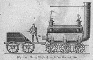 Eisenbahn: Lokomotive. Georg Stephenson's Lokomotive von 1814, Holzstich, um 1877, 6x8 cm Bildformat