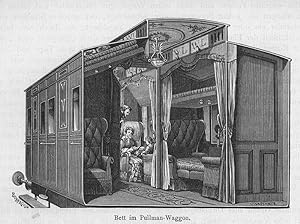 Eisenbahn: Bett im Pullmann-Waggon, Holzstich, um 1884, 9x12 cm Bildformat