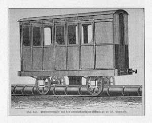 Eisenbahn: Personenwagen auf der atmosphärischen Eisenbahn zu St. Germain, Holzstich, um 1877, 9x...