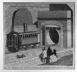 Eisenbahn: Eingang in den Tunnel der pneumatischen Eisenbahn zwischen London und Sydenham, Holzst...