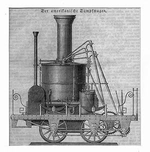 Eisenbahn: Der amerikanische Dampfwagen, Holzstich, um 1838, 16x15 cm Bildformat