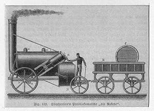 Eisenbahn: Stephenson's Preislokomotive "die Rakete", Holzstich, um 1877, 7x10 cm Bildformat