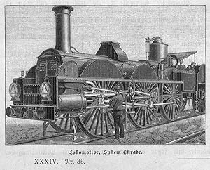 Eisenbahn: Lokomotive, System Estrade, Holzstich, um 1886, 6x9 cm Bildformat