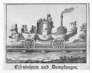 Eisenbahn: Eisenbahnen und Dampfwagen, Lithographie, um 1830, 7x9 cm Bildformat