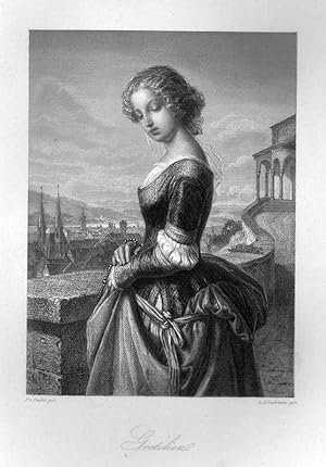 Gretchen, aus Faust von Goethe, Stahlstich, um 1850, 16x12 cm Bildformat