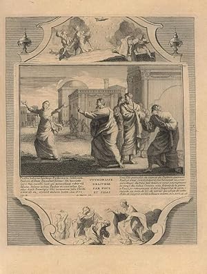 Pythonisse delivrée par Paul et Silas. Act XVI, 17-18. Kupferstich von de Marne aus einer Bilderb...