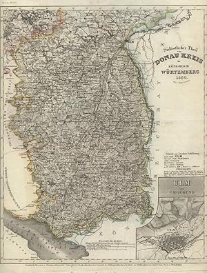 Südöstlicher Theil vom Donaukreis im Königreich Württemberg 1850. Grenzkolorierte Stahlstich-Kart...
