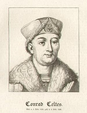 Conrad Celtes (Celtis, 1459-1508), Gelehrter und Dichter. Holzstich-Porträt.