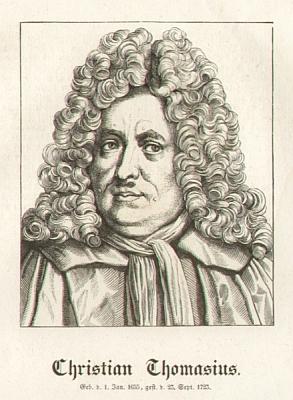 Christian Thomasius (1655-1728), Jurist und Philosoph. Holzstich-Porträt.