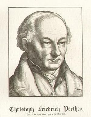 Christoph Friedrich Perthes (1772-1843), Buchhändler und Verleger. Holzstich-Porträt.