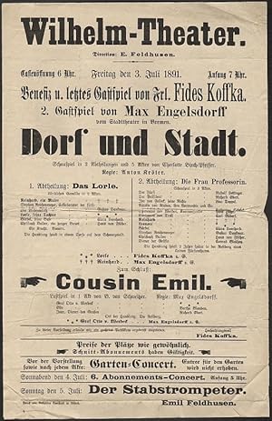 Benefiz u. letztes Gastspiel von Frl. Fides Koffka. 2. Gastspiel von Max Engelsdorff : Dorf und S...