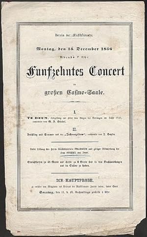 Montag, den 15. December 1856 : Funfzehntes Concert im großen Casino-Saale. Plakat.