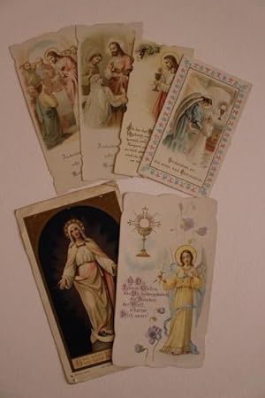 Konvolut von 6 chromolithographierten Heiligen- und Kommunionbildern, um 1900-1912. Verschiedene ...