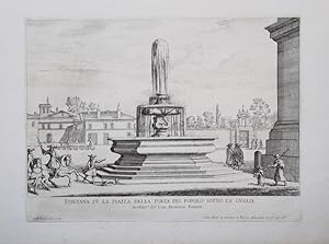 Fontana su la piazza della Porta del Popolo sotto la guglia Archiet.a del Cav. Domenico Fontana
