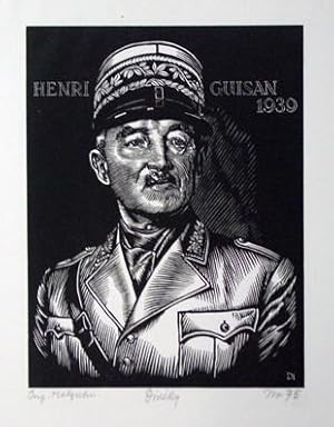 General Henri Guisan. Orig.-Holzschnitt.