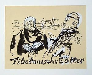 Tibetanische Götter. Tuschzeichnung weiss gehöht.