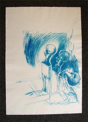 Ohne Titel. Lithographie (in blau).