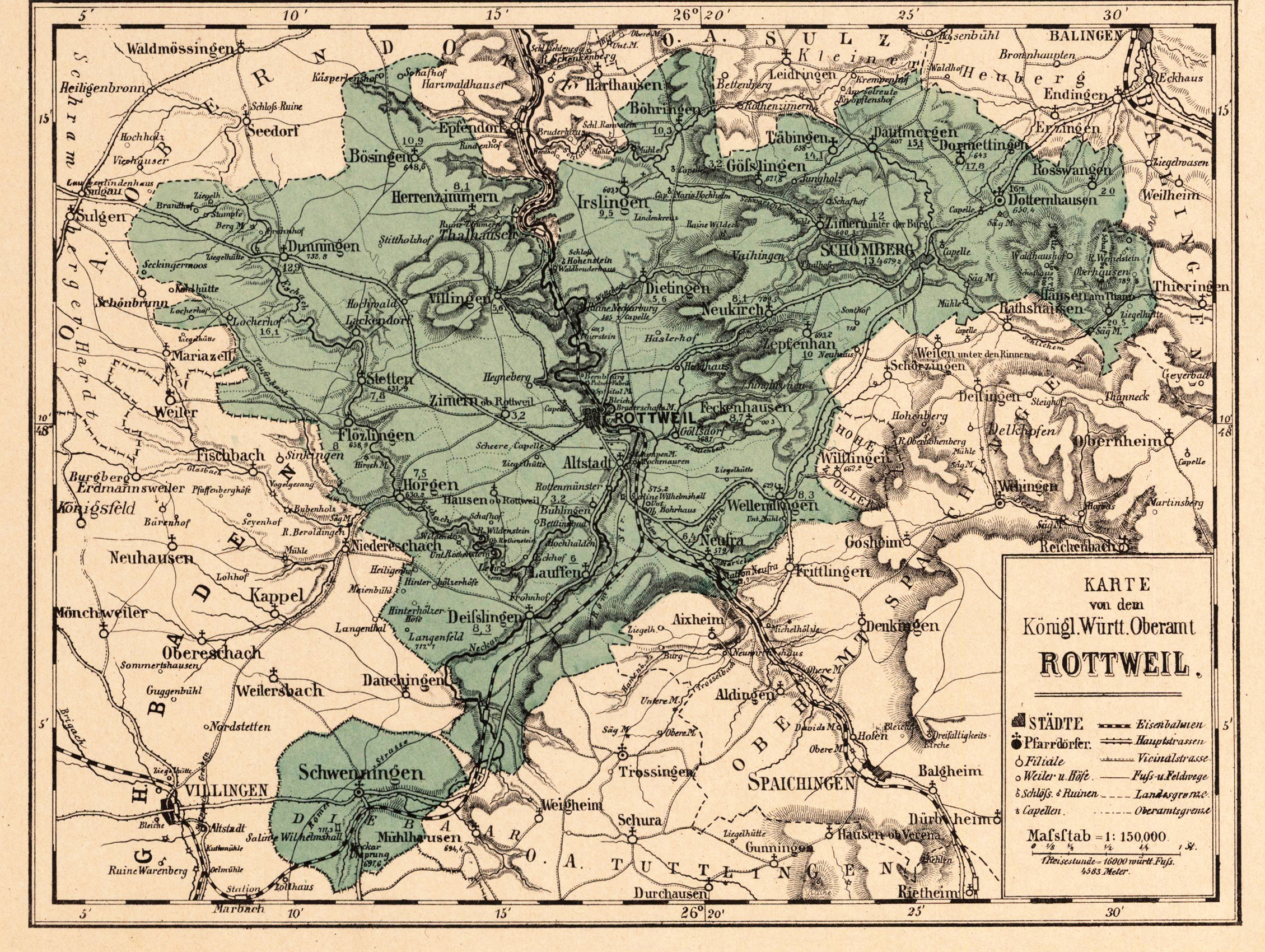 Karte von dem Königl. Württ. Oberamt Rottweil. by Rachel, L.: (1880