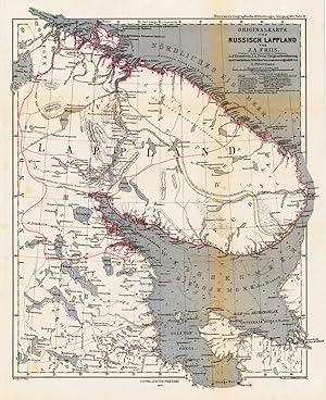 Originalkarte von Russisch Lappland von J.A. Friis. - Professor an der Universität in Christiana....