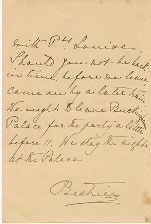 Autograph Signed Letter (ALS) Providing A Glimpse Into Beatrice s Life As Queen Victoria s Secret...