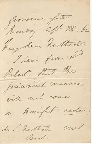 Autograph Signed Letter (ALS) to Sir Stafford Northcote Bt Dated April 29 1862 Written In the Cou...