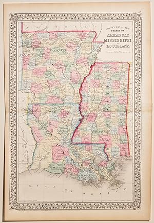 County Map of the State of Arkansas, Mississippi & Louisiana