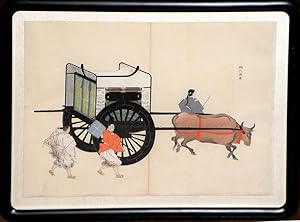 Japanese Carriage watercolor with stencil print