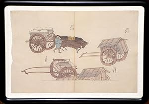 Japanese Carriage watercolor with stencil print