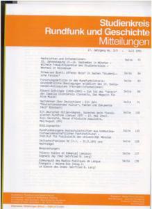 Studienkreis Rundfunk und Geschichte : Mitteilungen; 17 Jg (1991)., Nr. 2/3.