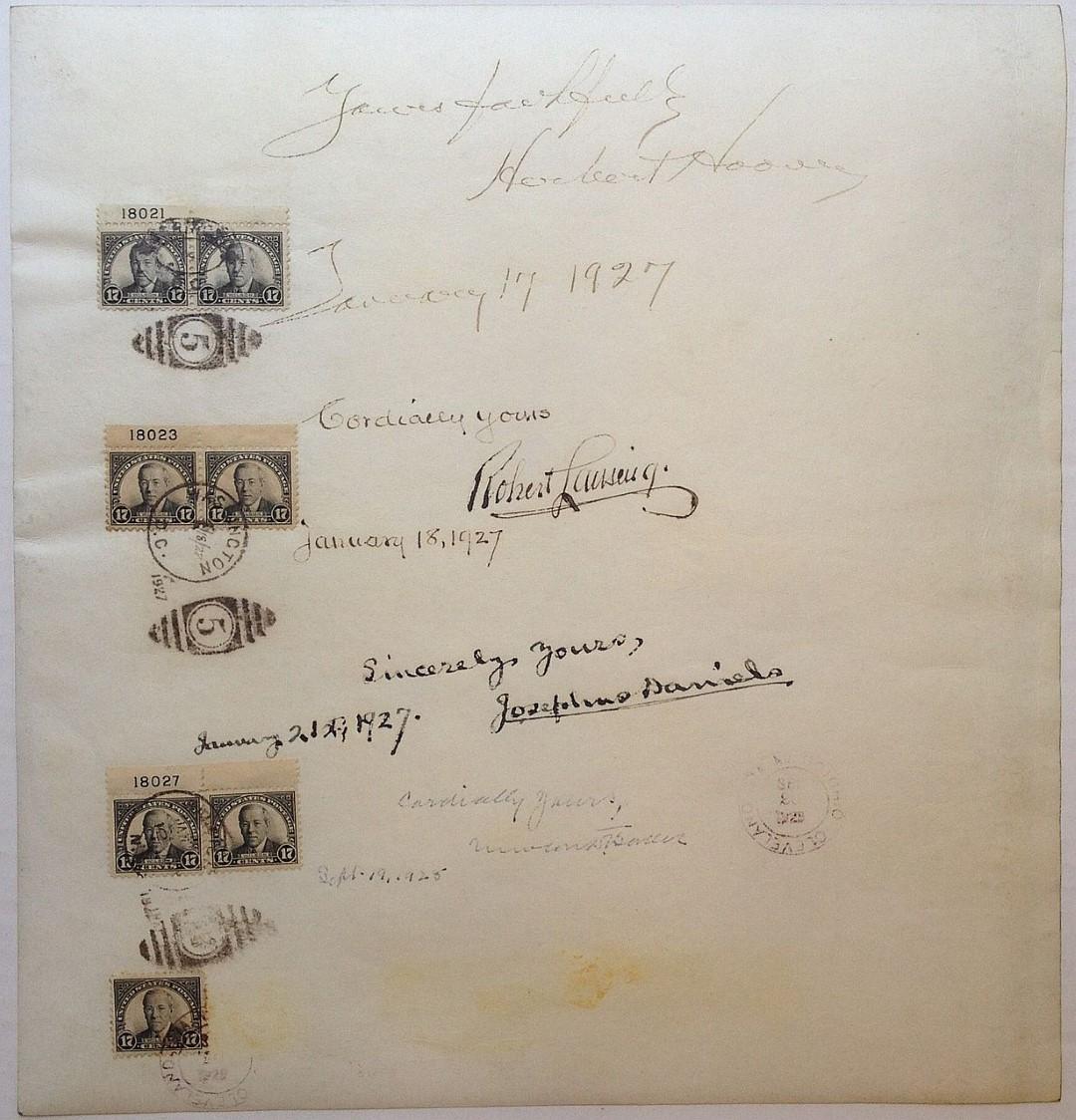 Collection Of 10 Signatures Including Herbert Hoover By Woodrow