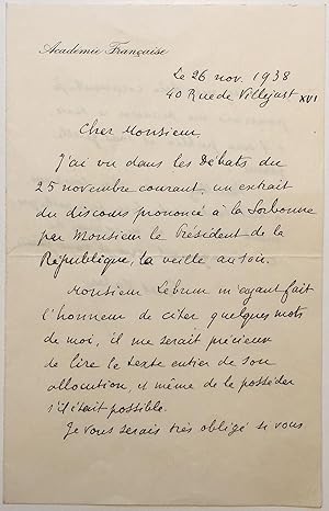 Autographed Letter Signed in French