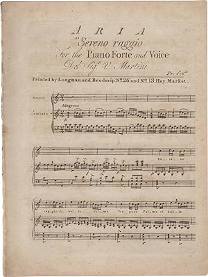 Aria "Sereno raggio" [dall'opera L?Arbore di Diana] for the Piano Forte and Voice del Sig. V. Mar...