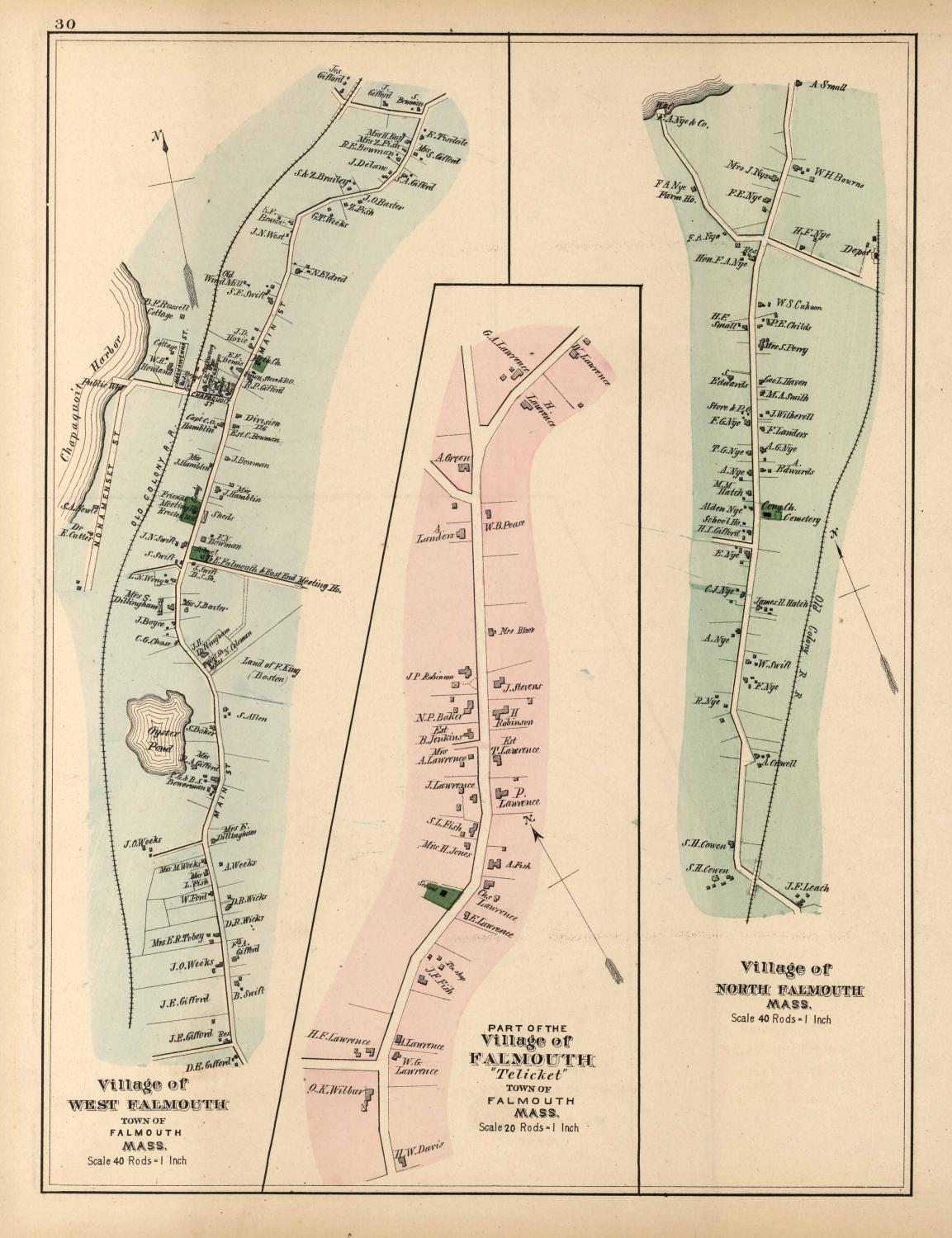 Walker's 1880 Map of Village of East Falmouth, Teticket, Village of
