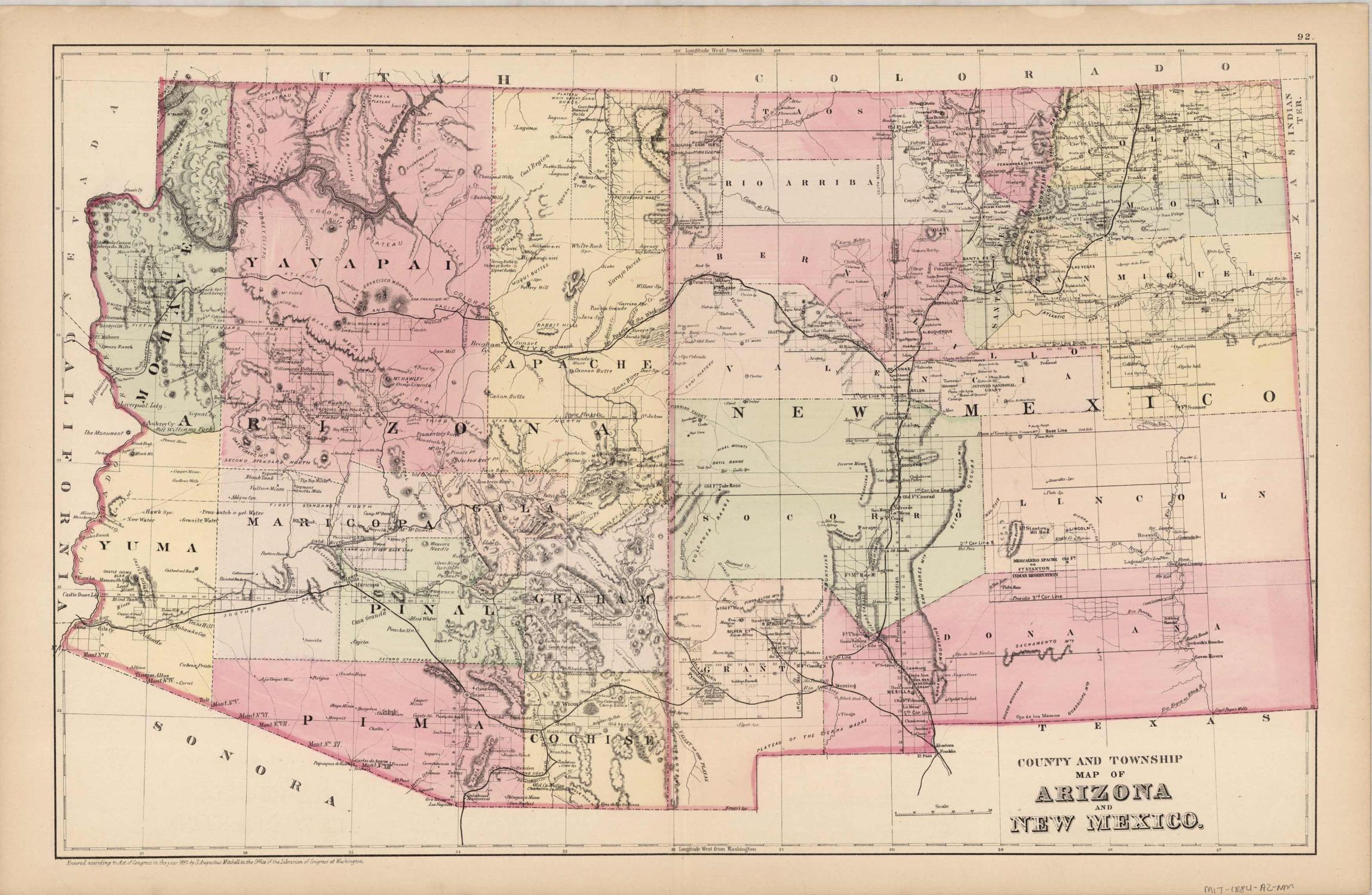County and Township map of Arizona and New Mexico: (1884) Map | Art ...