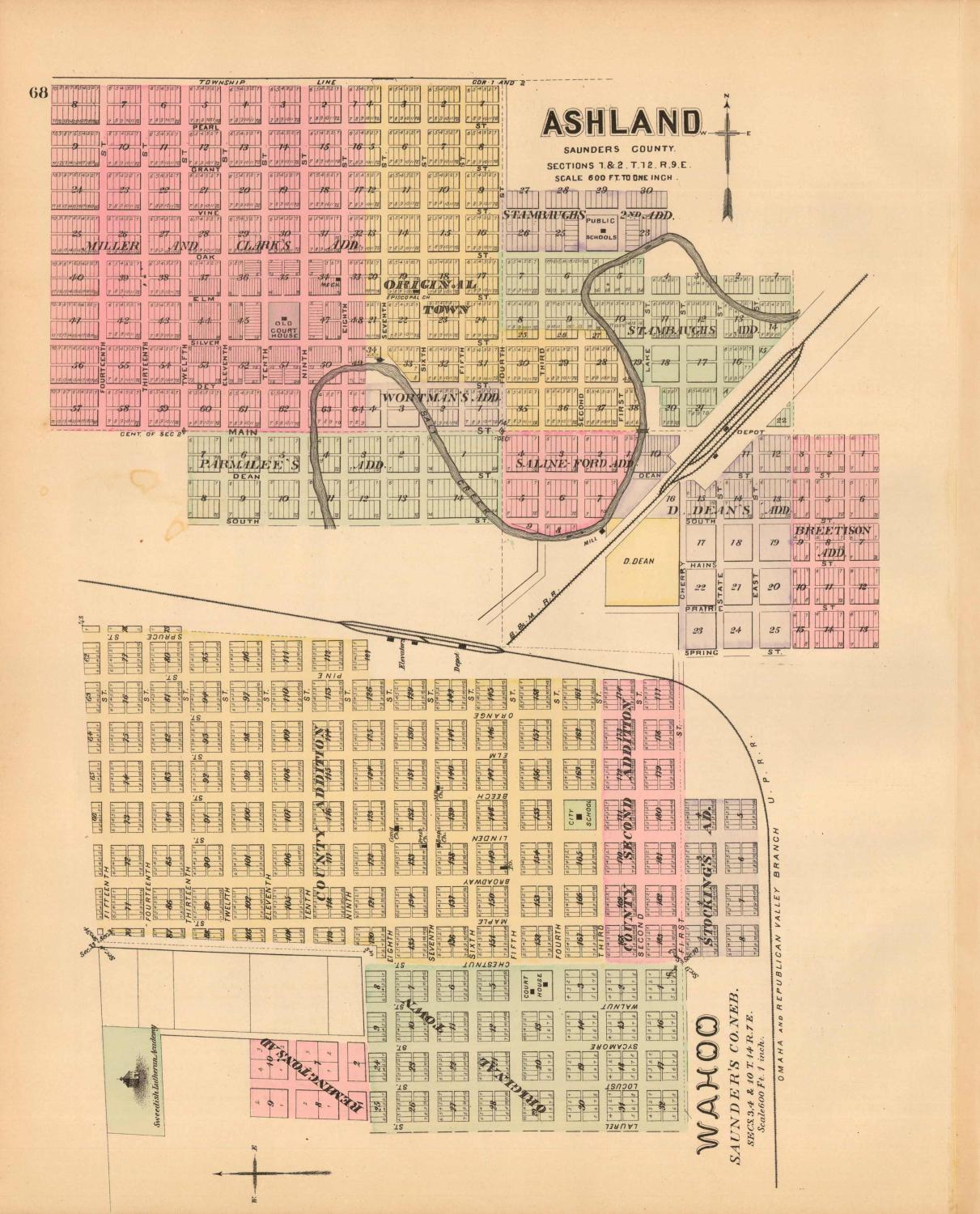 Ashland and Wahoo, Nebraska (1885) Map Art Source International Inc.