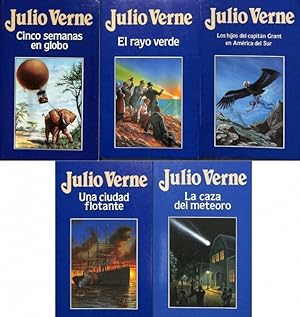 Lote 5 Libros de Julio Verne: El Rayo Verde, Cinco Semanas en Globo, Una semana Flotante, La Caza...