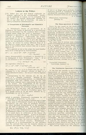 "A Comparison of Whitehead's and Einstein's formulas" (Eddington p. 192) WITH "The law of dispers...