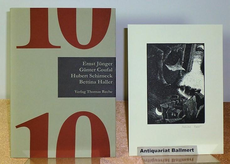 Das zehnte Jahr. Traumgeschichten, illustriert mit drei Originalacrylstichen von Bettina Haller. Mit einer Bibliographie der Reihe Refugium. Ausgabe A: Hier die Nr. VIII von L, von Coufal, Schirneck, Haller im Impressum signiert. 1 signierter Originalstic