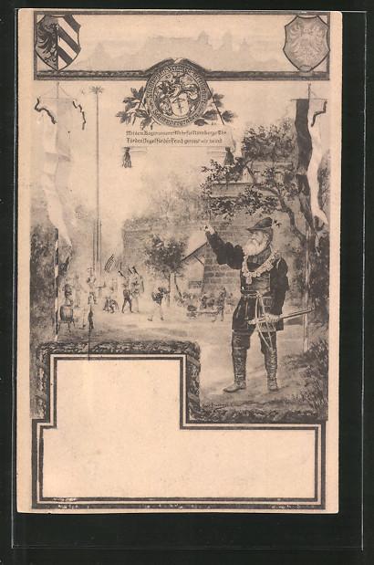 Ansichtskarte Nürnberg, Stahlbogenschützengesellschaft Schneppergraben, Armbrustschütze, Wappen