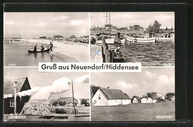 Ansichtskarte Neuendorf, Strand, Fischerhäuser, Hafen, Grosse Wäsche