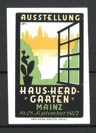 Reklamemarke Mainz Ausstellung Haus Herd Garten 1927