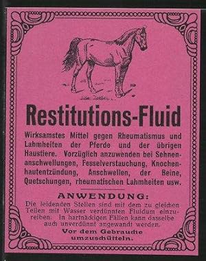 Etikett Restitutions-Fluid, Mittel gegen Rheumatismus, andere Lahmheiten, Pferd