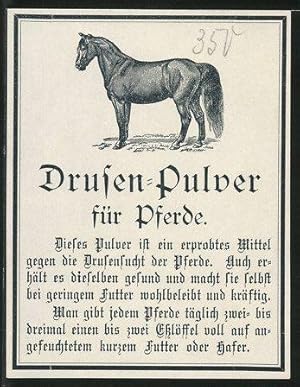 Etikett Drusen-Pulver für Pferde, Mittel gegen Drusensucht, Pferd