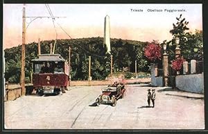 Cartolina Trieste, Obelisco Poggioreale, Strassenbahn