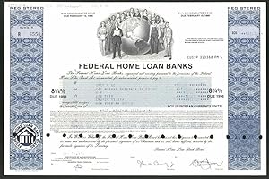 Aktie von Federal Home Loan Banks, New York 1990, Menschen um Weltkugel versammelt