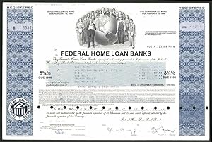 Aktie von Federal Home Loan Banks, New York 1990, Leute haben sich um Weltkugel versammelt