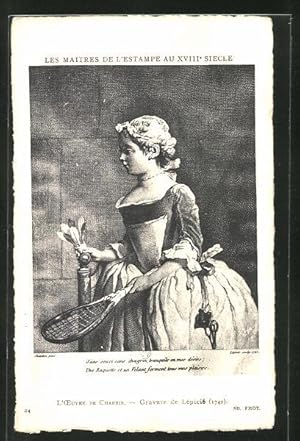 Mädchen mit Federball Postcard Chardin Kunstkarte